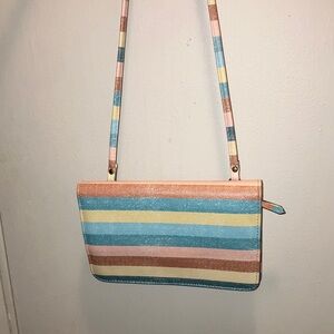 Safe Keeper Colorful Striped Crossbody Bag 8” X 7”